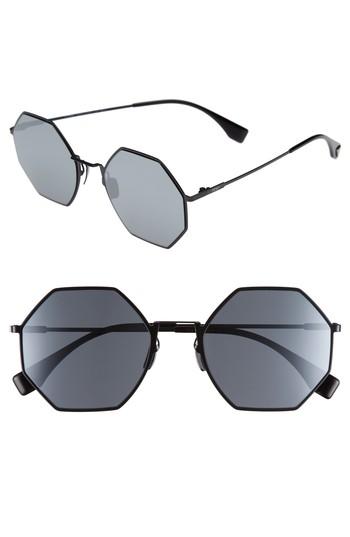 Women's Fendi 53mm Octagonal Polarized Metal Sunglasses - Black