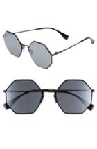 Women's Fendi 53mm Octagonal Polarized Metal Sunglasses - Black