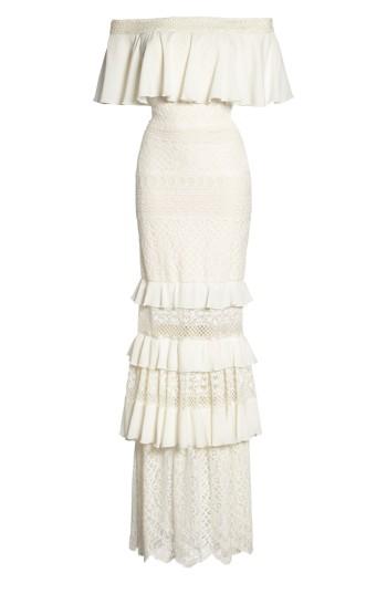 Women's Tadashi Shoji Off The Shoulder Crochet Gown - Ivory