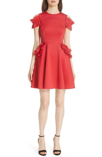 Women's Ted Baker London Deneese Ruffle Trim Skater Dress - Red