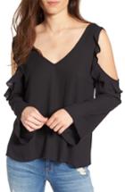Women's Cold Shoulder Ruffle Top - Black