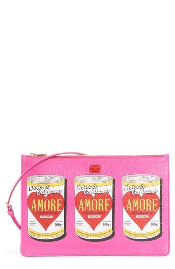 Dolce & Gabbana Cleo Soup Can Print Leather Shoulder Bag - Pink
