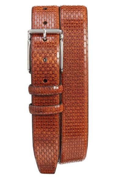 Men's Torino Belts Geometric Calfskin Belt - Cognac