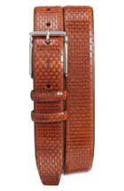 Men's Torino Belts Geometric Calfskin Belt - Cognac