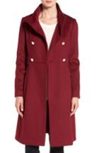 Petite Women's Eliza J Wool Blend Long Military Coat P - Red