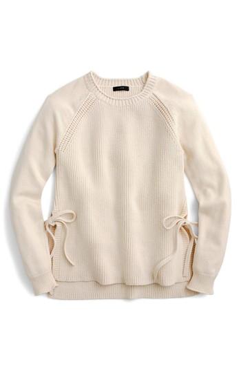 Women's J.crew Side Tie Crewneck Sweater - Ivory