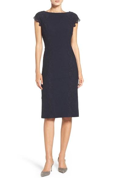 Women's Maggy London Lace Detail Crepe Sheath Dress - Blue