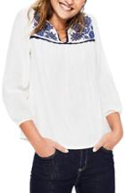 Women's Boden Embroidered Yoke Cotton Peasant Top - White