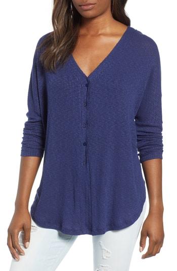 Women's Caslon Button Front Ribbed Knit Top - Blue