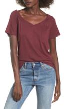 Women's Socialite Double V-neck Pocket Tee - Red