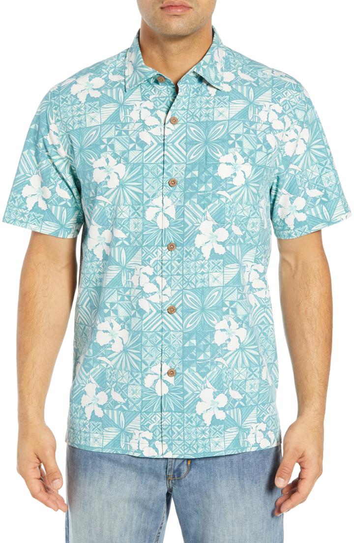 Men's Tommy Bahama Tahitian Tiles Classic Fit Silk Blend Camp Shirt - Green
