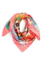 Women's Karen Mabon 'fancy Dress Cats' Silk Square Scarf, Size - Pink