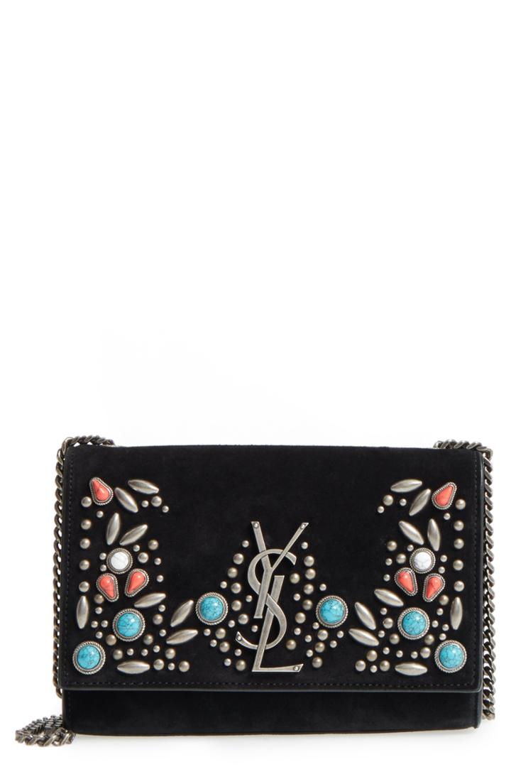 Saint Laurent Small Kate Studded Leather Crossbody Bag - Black