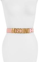 Women's Moschino Logo Plate Leather Belt - Pink