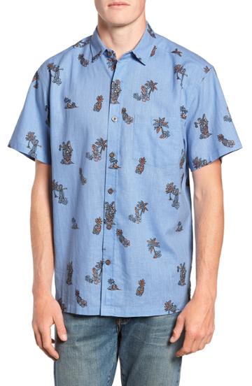 Men's Kahala Moku Iki Classic Fit Linen & Cotton Sport Shirt, Size - Blue