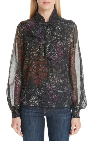 Women's Co Floral Print Tie Neck Silk Chiffon Blouse - Black