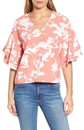 Women's Halogen Ruffle Sleeve Blouse - Coral