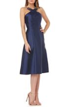 Women's Kay Unger Beaded Neck Mikado Tea Length Dress - Blue