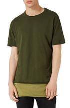 Men's Topman Double Layer Longline T-shirt, Size - Green