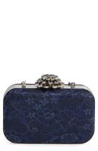 Glint Crystal Flower Clasp Lace Minaudiere - Blue