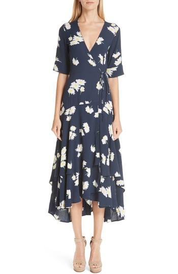 Women's Ganni Silvery Crepe Wrap Dress Us / 34 Eu - Blue