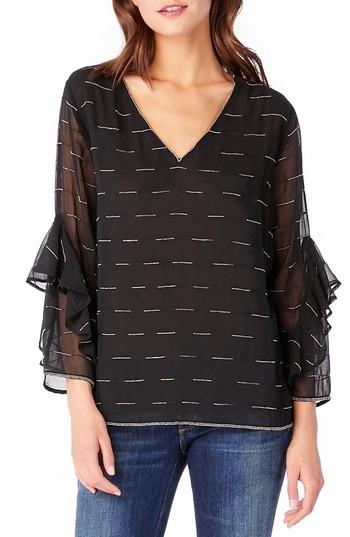 Women's Michael Stars Ruffle Sleeve Beaded Top - Black