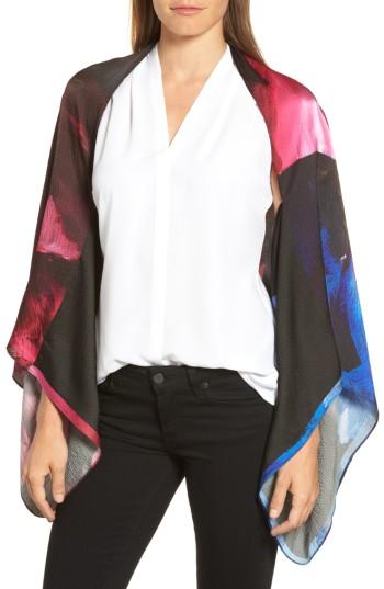 Women's Ted Baker London Impressionist Bloom Silk Cape Scarf, Size - Black