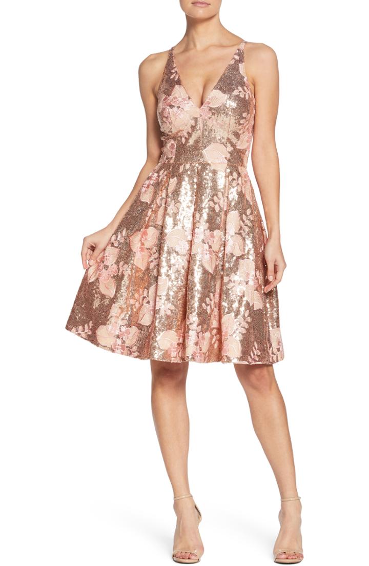 Women's Dress The Population Collette Sequin Fit & Flare Dress, Size - Pink