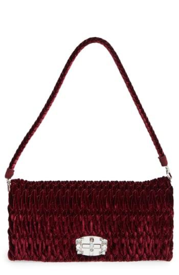 Miu Miu Medium Crystal Embellished Quilted Velvet Shoulder Bag - Red