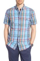 Men's 1901 Ivy Trim Fit Madras Plaid Sport Shirt, Size - Blue