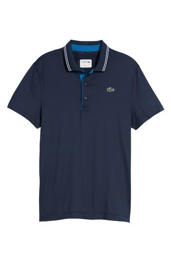 Men's Lacoste Sport Lettering Stretch Tech Jersey Polo (m) - Blue