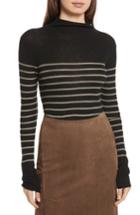 Women's Vince Stripe Ribbed Cashmere Sweater - Black