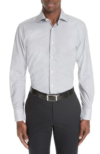 Men's Canali Regular Fit Check Dress Shirt .5 - Black