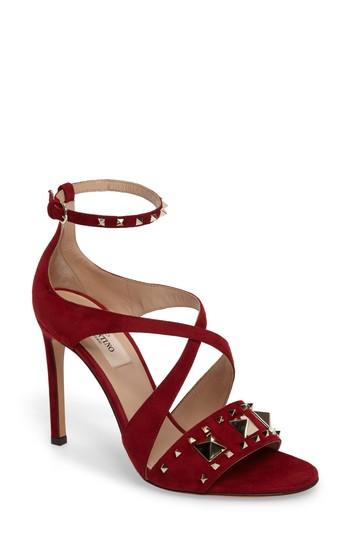 Women's Valentino Garavani Cross Strap Rockstud Sandal Us / 36eu - Burgundy