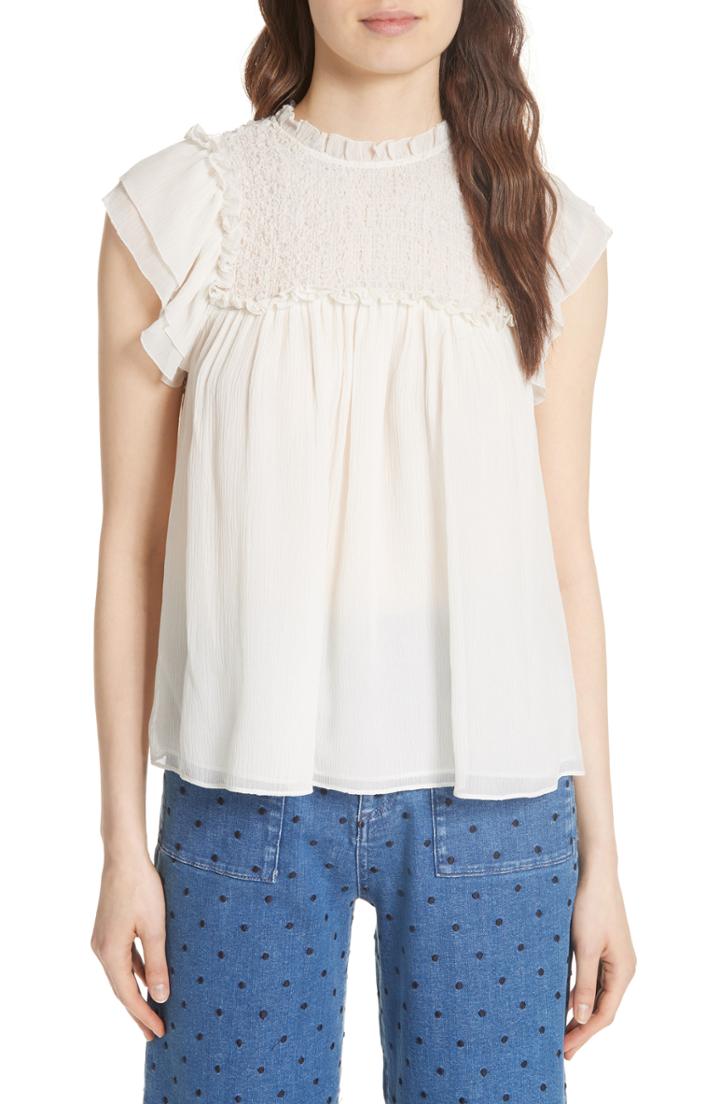 Women's Ulla Johnson Callie Smocked Silk Cloque Top