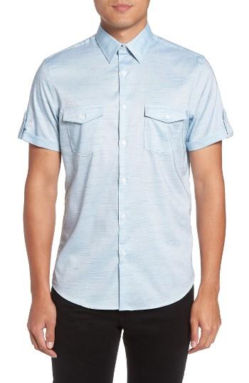 Men's Calibrate Military Trim Fit Non-iron Sport Shirt, Size - Green