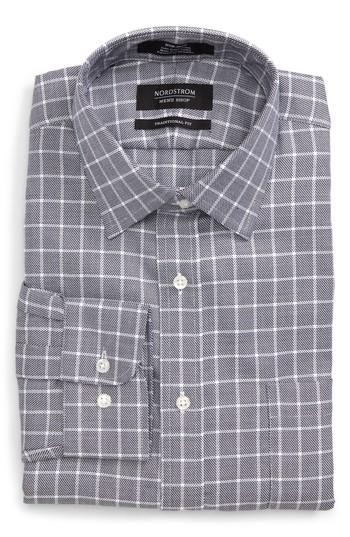 Men's Nordstrom Men's Shop Traditional Fit No-iron Check Dress Shirt 34/35 - Black