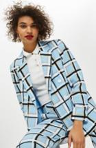 Women's Topshop Check Double Breasted Jacket Us (fits Like 0-2) - Blue