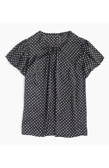 Women's J.crew Flutter Sleeve Polka Dot Top - Black