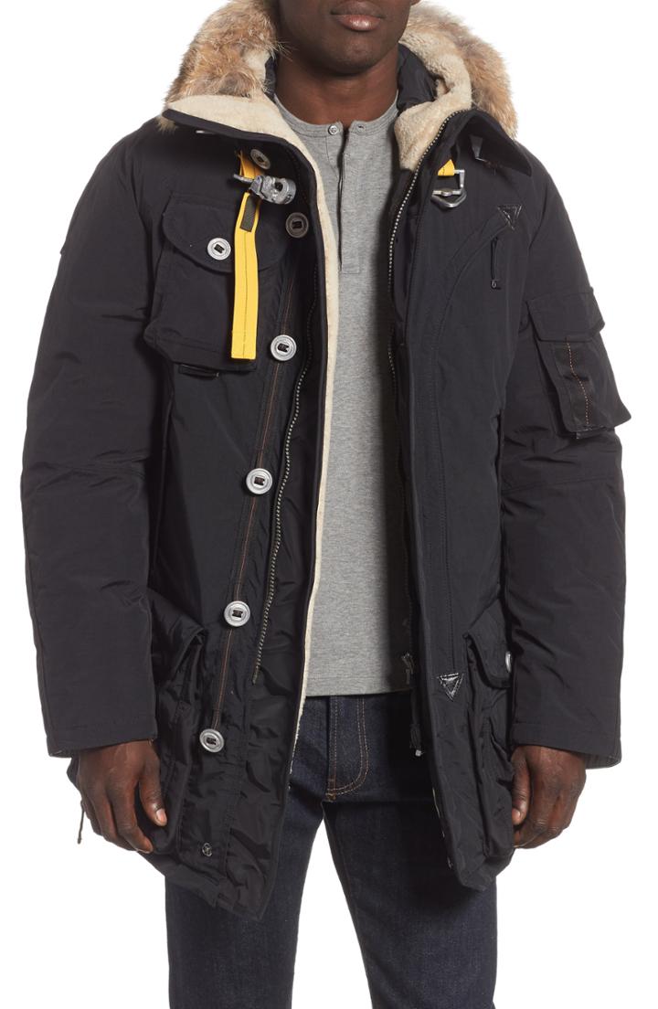 Men's Parajumpers Musher Waterproof Hooded Parka With Genuine Coyote Fur Trim - Black