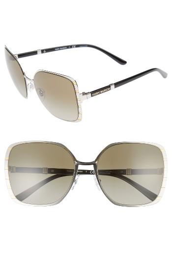 Women's Tory Burch 57mm Gradient Square Sunglasses - Silver/ Gold