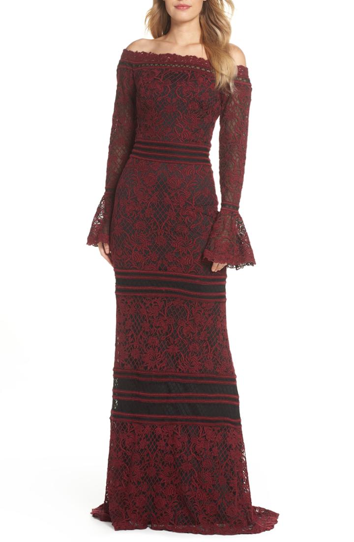 Women's Tadashi Shoji Bell Sleeve Embroidered Lace Gown