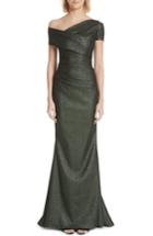 Women's Talbot Runhof Glitter Knit Asymmetrical Mermaid Gown - Green