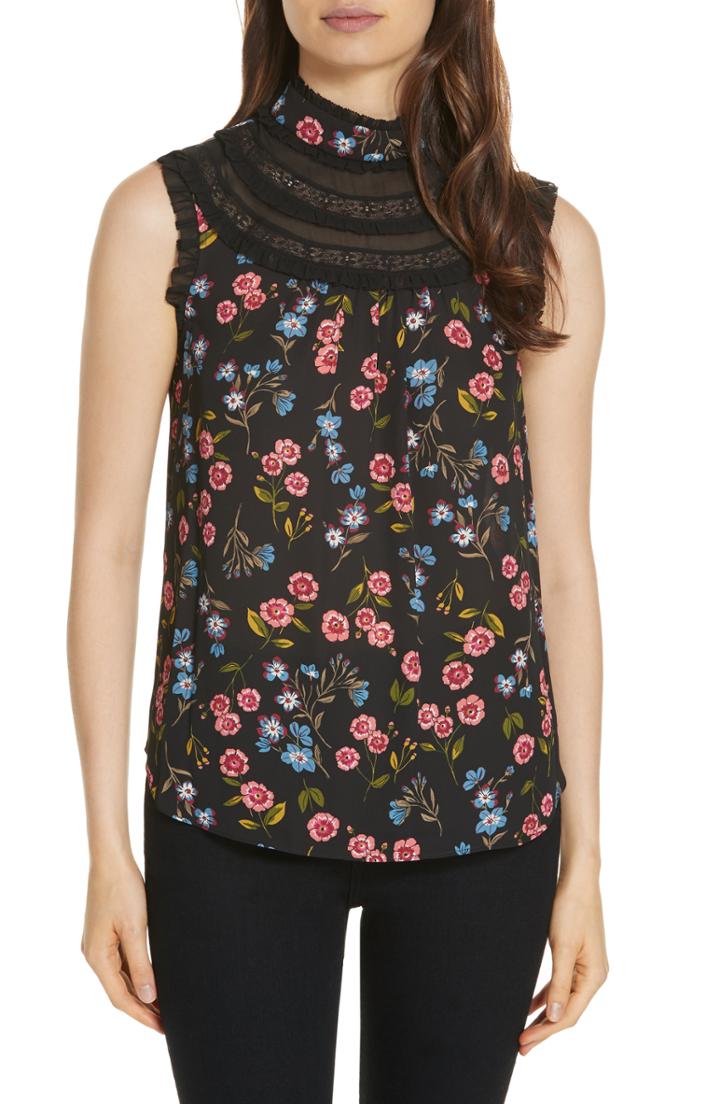 Women's Kate Spade New York Meadow Lace Trim Top, Size - Black