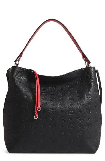 Mcm Klara Monogrammed Leather Hobo Bag - Black