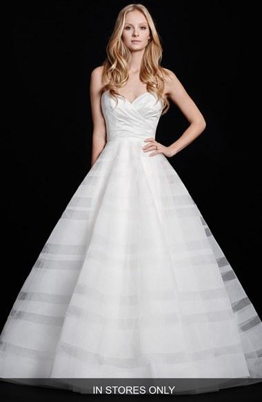 Women's Hayley Paige 'lily' Strapless Taffeta & Tulle Stripe Skirt Ballgown