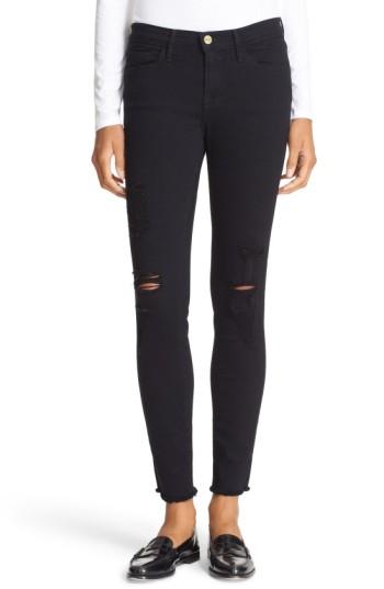 Women's Frame 'le Skinny De Jeanne' Ripped Jeans - Black