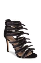 Women's Pour La Victoire Elsie Velvet & Snakeskin Strappy Sandal .5 M - Black