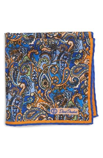 Men's David Donahue Paisley Wool & Silk Pocket Square, Size - Orange
