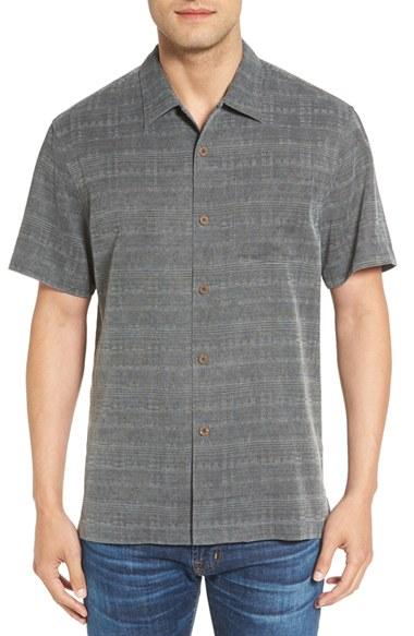 Men's Tommy Bahama 'geo-rific Jacquard' Original Fit Silk Camp Shirt - Black